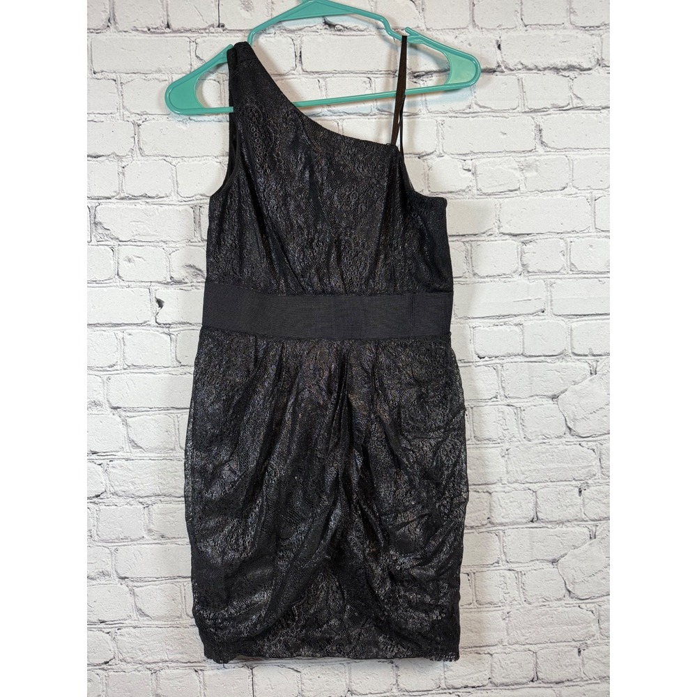 Aqua Dresses One Shoulder Party Cocktail Dress Metallic Black‎ Size 2